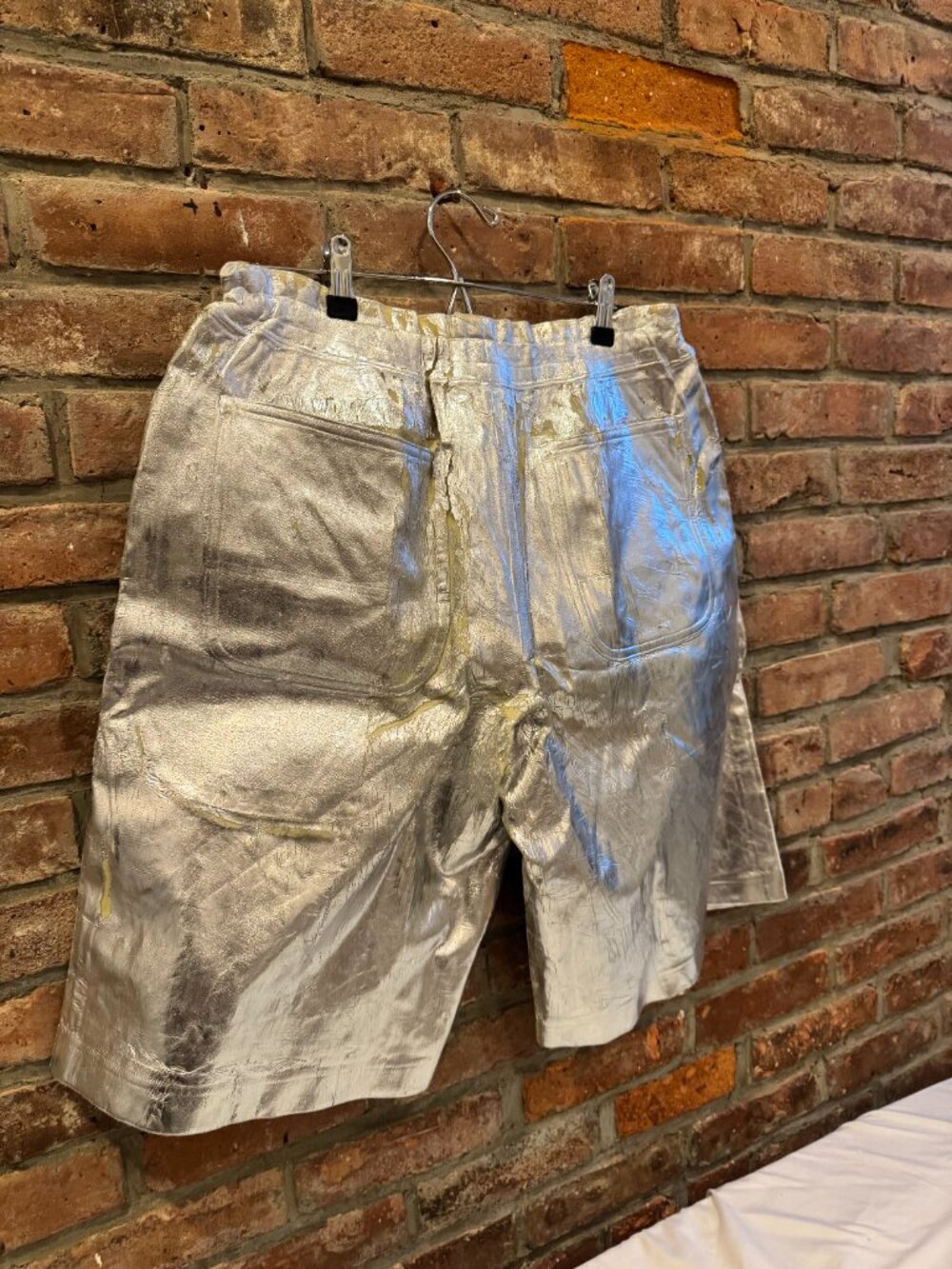 Comme Des Garçons Homme Plus Distressed Silver Foil Shorts M - Picture 12 of 14